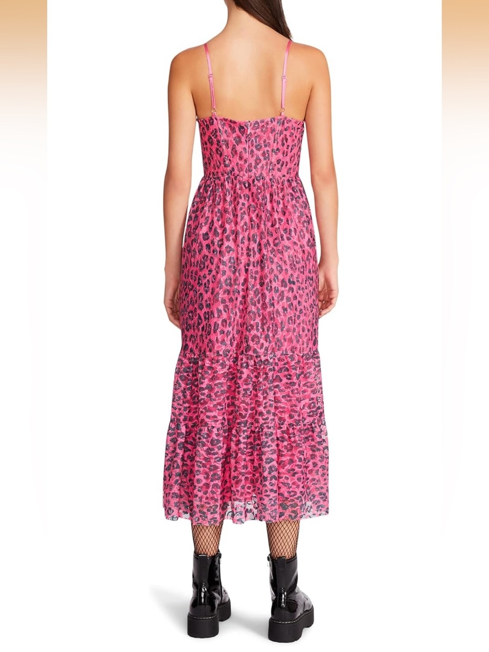 Betsey Johnson pink gray lace corset Wild N Out leopard midi dress size 4 - Picture 2 of 10
